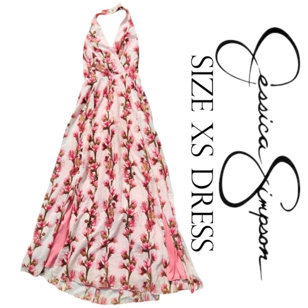 Jessica Simpson Floral Dress Maxi Halter Top Size XS Extra Small Bridal Wedding